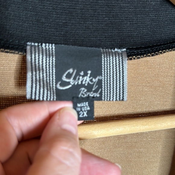 Slinky Brand Stretch Open Front Cardigan Tan Black Size 2X - Picture 2 of 5
